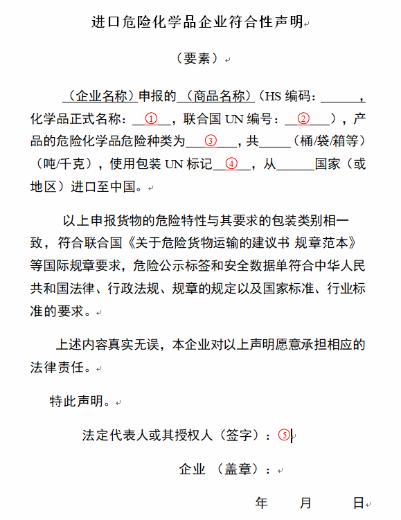 进口危险化学品企业切合性申明