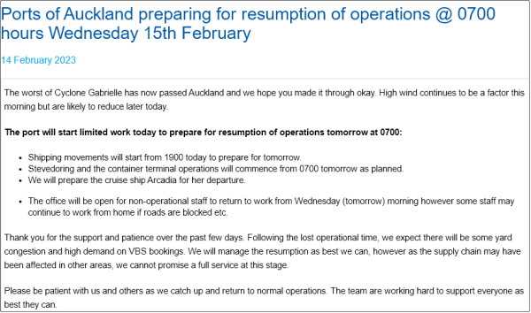 新西兰奥克兰飓风来袭，海运港口颁布垂危通知！