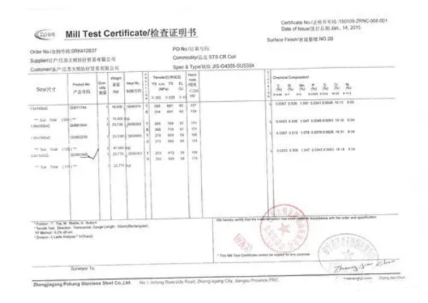 出口欧盟清关新规颁布，金属类产品需提供MTC证书