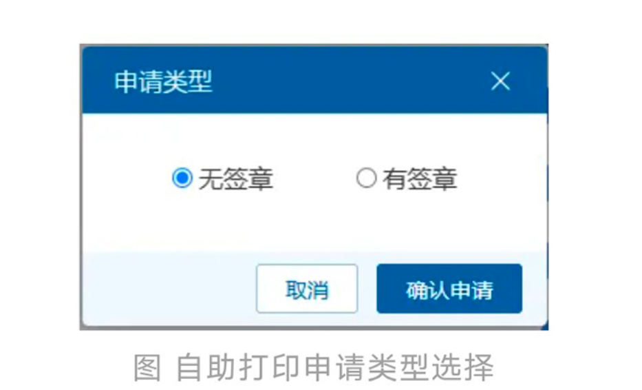 自主打印申请类型选择
